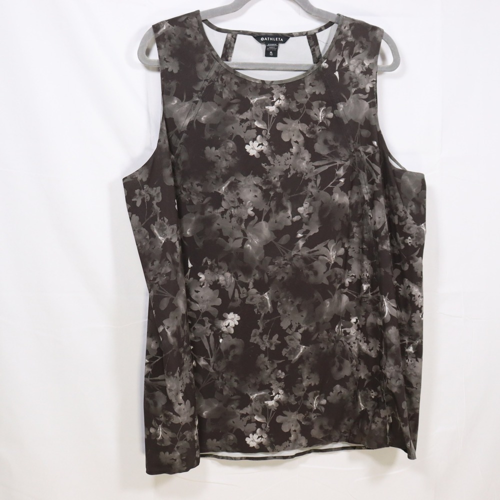 Athleta Refined Zephyr Tank XL Gray Women Athleisure Floral Sleeveless